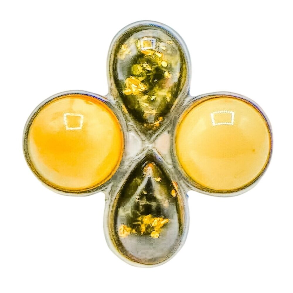 Baltic & Butterscotch Amber Sterling Silver Statement Ring Size 9
